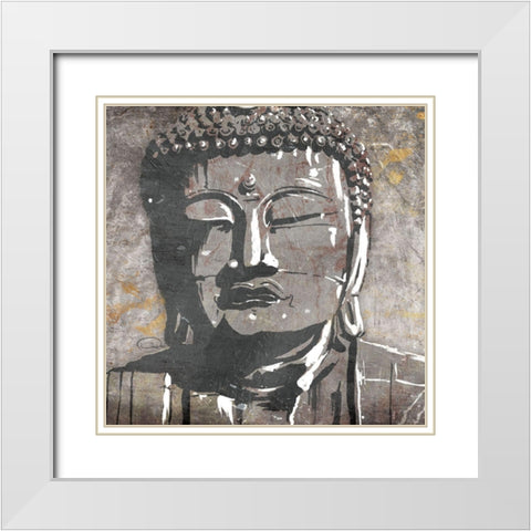 Neutral Buddha Square White Modern Wood Framed Art Print with Double Matting by OnRei