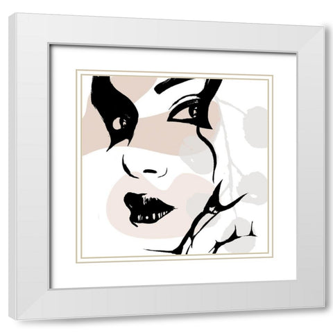 Abstract Lady White Modern Wood Framed Art Print with Double Matting by OnRei