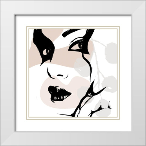 Abstract Lady White Modern Wood Framed Art Print with Double Matting by OnRei