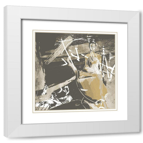 Beige Abstract Dress White Modern Wood Framed Art Print with Double Matting by OnRei