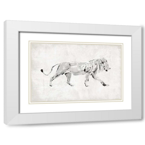 Lion White Modern Wood Framed Art Print with Double Matting by OnRei