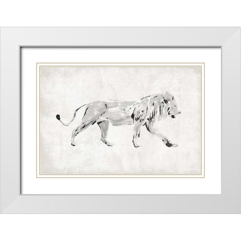 Lion White Modern Wood Framed Art Print with Double Matting by OnRei