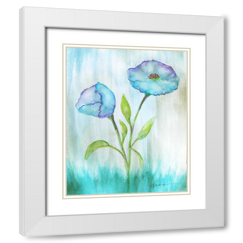 Floral Blue 1 White Modern Wood Framed Art Print with Double Matting by Pearson, Debbie