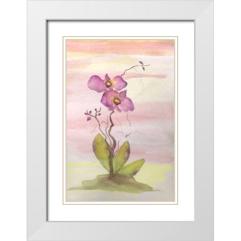 Orchid Trio 1 White Modern Wood Framed Art Print with Double Matting by Pearson, Debbie