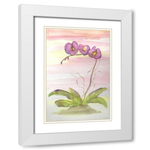 Orchid Trio 2 White Modern Wood Framed Art Print with Double Matting by Pearson, Debbie