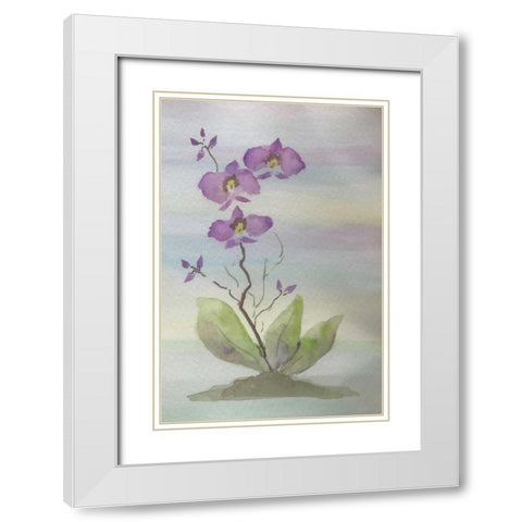 Orchid Duo 1 White Modern Wood Framed Art Print with Double Matting by Pearson, Debbie