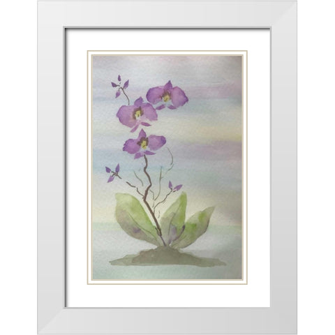 Orchid Duo 1 White Modern Wood Framed Art Print with Double Matting by Pearson, Debbie
