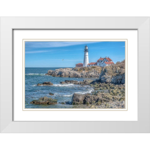 Portland Head LightHouse White Modern Wood Framed Art Print with Double Matting by DeLuca, Pat
