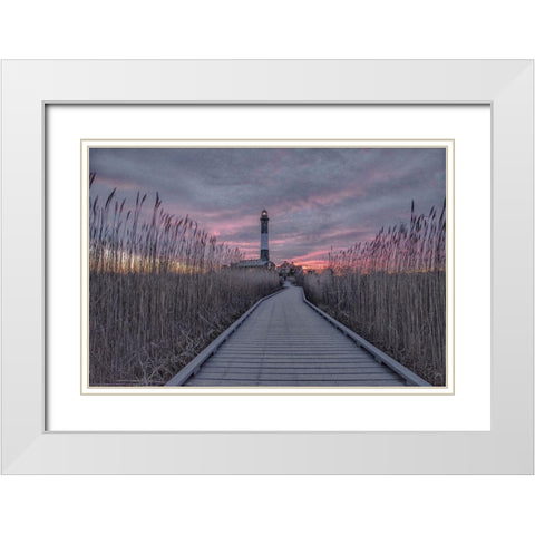 Fire Island Lighthouse Sunrise White Modern Wood Framed Art Print with Double Matting by DeLuca, Pat