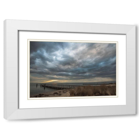 East Islip Sunset 2 White Modern Wood Framed Art Print with Double Matting by DeLuca, Pat