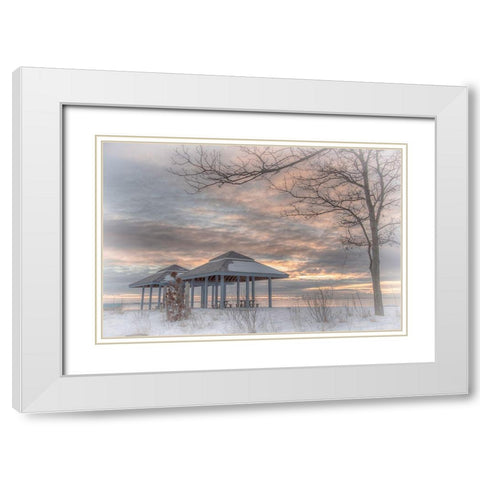 Blue Point Sunrise White Modern Wood Framed Art Print with Double Matting by DeLuca, Pat