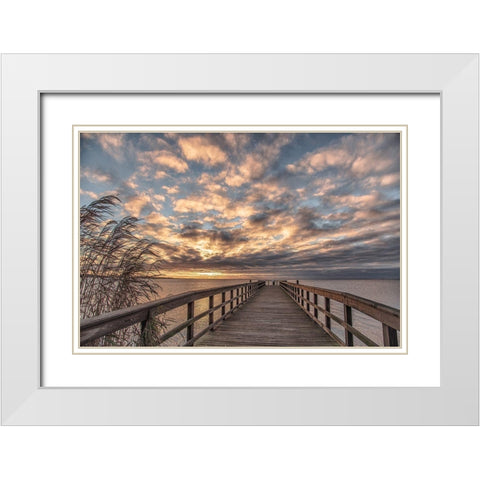 East Islip Sunrise White Modern Wood Framed Art Print with Double Matting by DeLuca, Pat