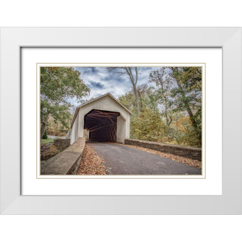 Covered Bridge White Modern Wood Framed Art Print with Double Matting by DeLuca, Pat
