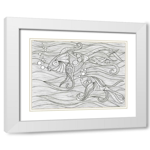 Fish Conversation White Modern Wood Framed Art Print with Double Matting by Varacek, Pam