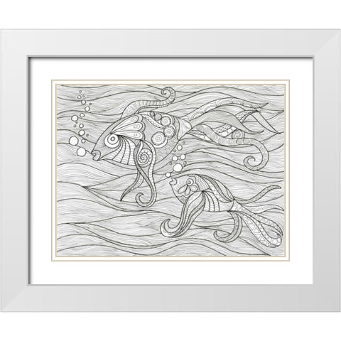 Fish Conversation White Modern Wood Framed Art Print with Double Matting by Varacek, Pam