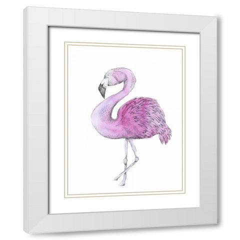 Flamingo White Modern Wood Framed Art Print with Double Matting by Varacek, Pam