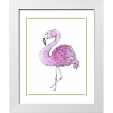 Flamingo White Modern Wood Framed Art Print with Double Matting by Varacek, Pam