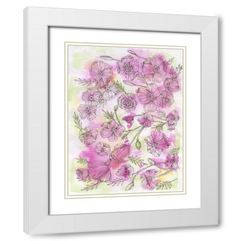 Floral Pinks White Modern Wood Framed Art Print with Double Matting by Varacek, Pam