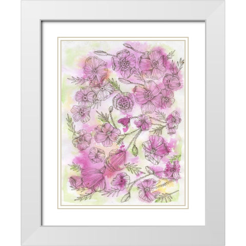 Floral Pinks White Modern Wood Framed Art Print with Double Matting by Varacek, Pam