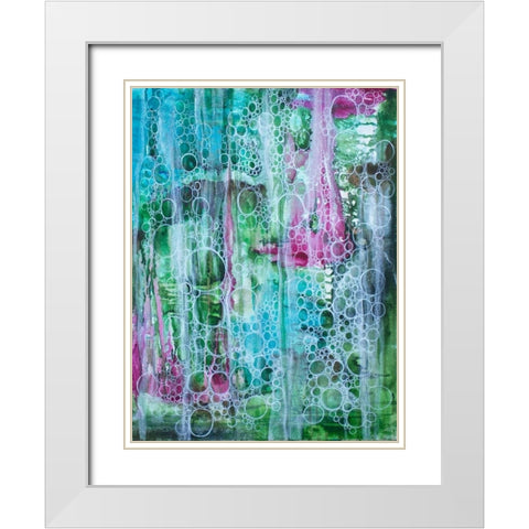 Teal Bubbles White Modern Wood Framed Art Print with Double Matting by Varacek, Pam