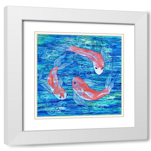 Circling Koi White Modern Wood Framed Art Print with Double Matting by Varacek, Pam