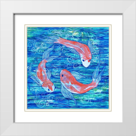 Circling Koi White Modern Wood Framed Art Print with Double Matting by Varacek, Pam