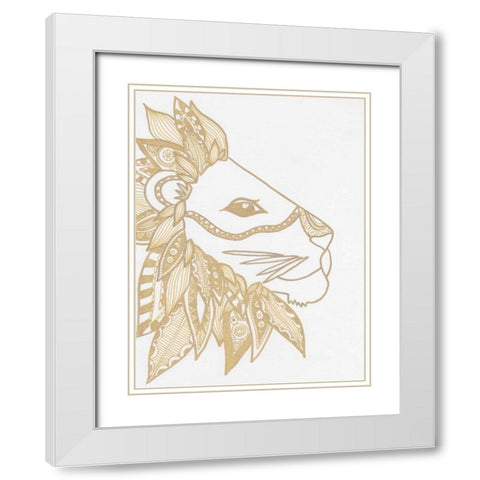 Lion Gold White Modern Wood Framed Art Print with Double Matting by Varacek, Pam