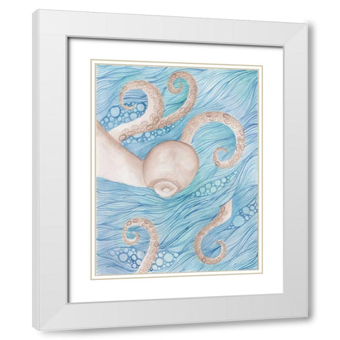 Sea Of Octopus White Modern Wood Framed Art Print with Double Matting by Varacek, Pam