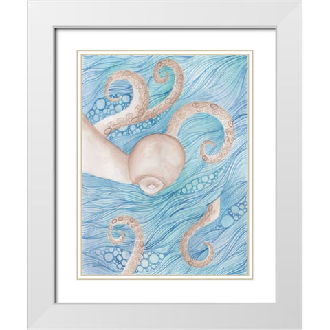 Sea Of Octopus White Modern Wood Framed Art Print with Double Matting by Varacek, Pam