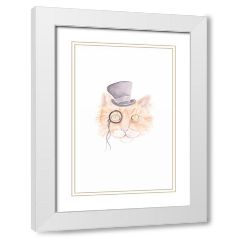 Monacle Meow White Modern Wood Framed Art Print with Double Matting by Varacek, Pam