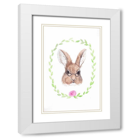 Bespectacled Bunny White Modern Wood Framed Art Print with Double Matting by Varacek, Pam