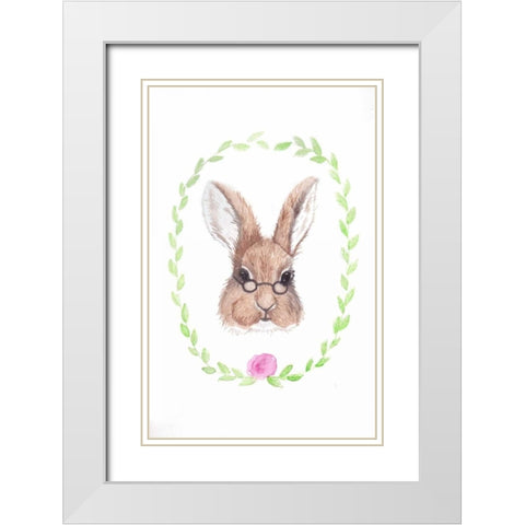 Bespectacled Bunny White Modern Wood Framed Art Print with Double Matting by Varacek, Pam