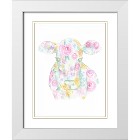 Floral Cow White Modern Wood Framed Art Print with Double Matting by Varacek, Pam