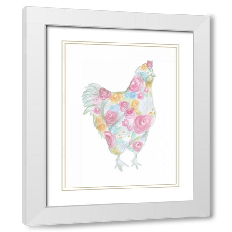 Floral Hen White Modern Wood Framed Art Print with Double Matting by Varacek, Pam