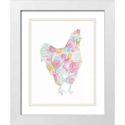 Floral Hen White Modern Wood Framed Art Print with Double Matting by Varacek, Pam