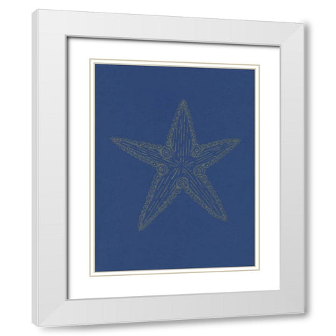 Glowing Indigo Starfish White Modern Wood Framed Art Print with Double Matting by Varacek, Pam