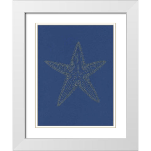 Glowing Indigo Starfish White Modern Wood Framed Art Print with Double Matting by Varacek, Pam