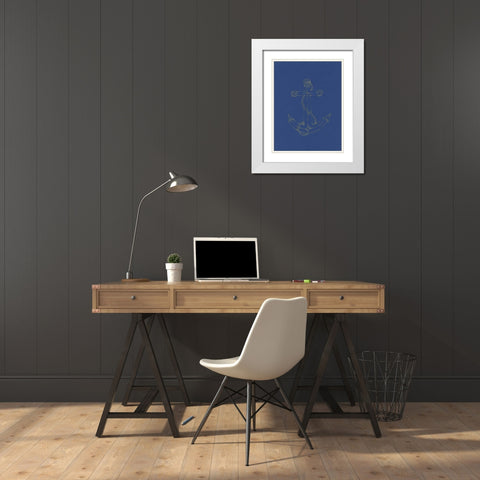 Glowing Indigo Anchor White Modern Wood Framed Art Print with Double Matting by Varacek, Pam