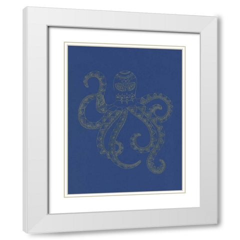 Glowing Indigo Octo White Modern Wood Framed Art Print with Double Matting by Varacek, Pam