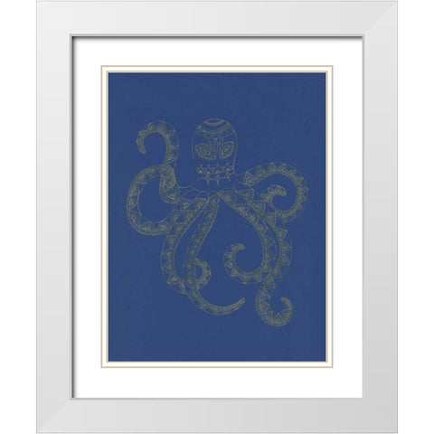 Glowing Indigo Octo White Modern Wood Framed Art Print with Double Matting by Varacek, Pam