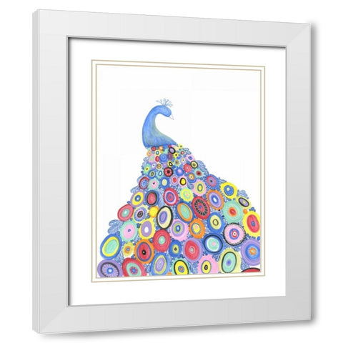 Endless Peacock White Modern Wood Framed Art Print with Double Matting by Varacek, Pam