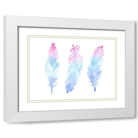 Vibrant Feathers White Modern Wood Framed Art Print with Double Matting by Varacek, Pam