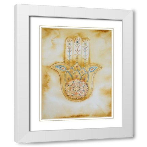 Natural Hamsa White Modern Wood Framed Art Print with Double Matting by Varacek, Pam