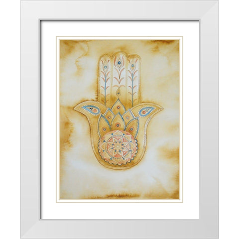 Natural Hamsa White Modern Wood Framed Art Print with Double Matting by Varacek, Pam
