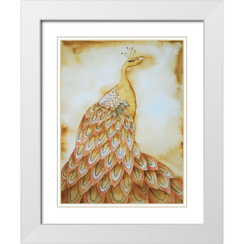 Natural Peacock White Modern Wood Framed Art Print with Double Matting by Varacek, Pam