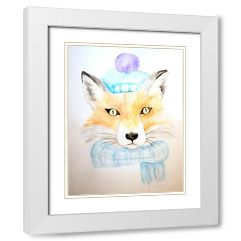 Winter Fox White Modern Wood Framed Art Print with Double Matting by Varacek, Pam