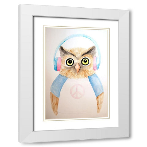 Hip Owl White Modern Wood Framed Art Print with Double Matting by Varacek, Pam