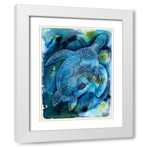Vibrant Turtle 1 White Modern Wood Framed Art Print with Double Matting by Varacek, Pam