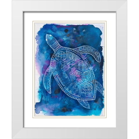 Vibrant Turtle 2 White Modern Wood Framed Art Print with Double Matting by Varacek, Pam