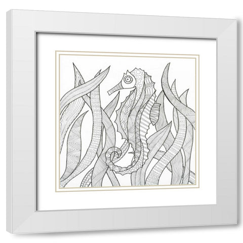 Hiding Seahorse White Modern Wood Framed Art Print with Double Matting by Varacek, Pam